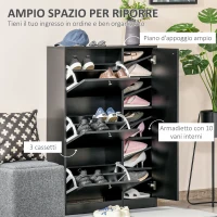 HOMCOM Scarpiera Salvaspazio Regolabile, Mobile Portascarpe con 8 Scomparti Legno 80 x 24 x 120cm Nero(m-5)