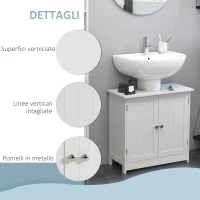 HOMCOM Mobile Sottolavabo per Bagno con Ripiano Regolabile, Mobiletto Sottolavabo con Intaglio a U e 2 Ante, Mobile Bagno Salvaspazio, Adatto a Lavabi con o Senza Colonna, 60x30x60 cm, Bianco(m-6)