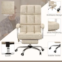 Vinsetto Bürostuhl mit Massage- & Wärmefunktion, Fußstütze, verstellbar, bis 120kg, Beige(m-7)