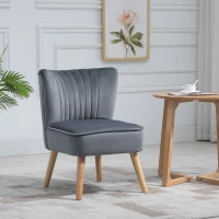 HOMCOM Modern Accent Chair, Fabric Living Room Chair with Rubber Wood Legs and Thick Padding, Grey(m-2)