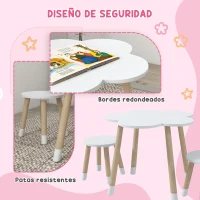 ZONEKIZ Mesa con 2 Sillas para Niños de 2-5 Años con Mesa en Forma de Flores Ø59x50 cm y Sillas Ø28x26 cm Blanco y Natural(m-5)