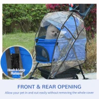 PawHut Dog Stroller with Rain Cover, Dog Pushchair One-Click Fold Trolley Jogger with EVA Wheels Brake Basket Adjustable Canopy Safety Leash for Small Dogs, Blue(m-7)