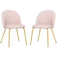 HOMCOM Set di 2 Sedie da Pranzo in Tessuto effetto Lino con Gambe in Acciaio, 55.5x59x81 cm, Rosa e Oro(m-10)
