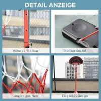 HOMCOM Höhenverstellbarer Basketballkorb, stabiler Standfuß, wetterfest, tragbar mit Rädern, Rot/Schwarz(m-7)