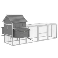 PawHut Gallinero de Madera 310,5x149,5x149cm Jaula para 4-6 Gallinas con 2 Ventanas Puertas Nido Bandeja Extraíble y Rampa Gris(m-11)