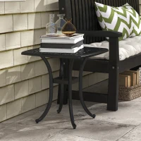 Outsunny Cast Aluminium Bistro Table, Outdoor Square Side Table with Umbrella Hole, Garden Table for Balcony, Black(m-7)