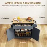 HOMCOM Carrello da Cucina in Legno con Cassetto, Portaspezie e Armadietto, 109x40x89 cm, Grigio e Color Legno(m-4)