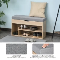 HOMCOM Schuhbank, Sitzbank, Sitztruhe, 2-in-1 Design mit Schuhregal, Versteckten Fach, gepolsterte Schuschrank mit Stauraum für Flur, Leinen, Natur+Grau, 80 × 30 × 48 cm(m-4)