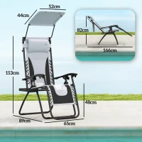 Outsunny Zero Gravity Lounger Chair Set of 2, Folding Reclining Patio Chair with Shade Cover, Padded Seat, Cup Holder, Soft Cushion and Headrest for Poolside, Camping, Light Grey(m-3)