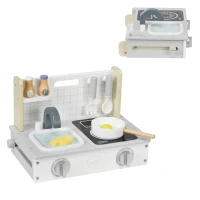 AIYAPLAY Kinderküchen-Set, 10-teilig, mit Gewürzflaschen, Topf, Ei, Fisch, 36x21,5x25 cm, Grau/Gelb(m-10)