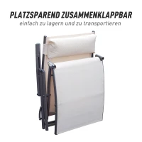 Outsunny Sonnenliege klappbar Strandliege mit Kissen Liegestuhl mit 7-Fach verstellbare Rückenlehne Gartenliege Relaxliege Gartenstuhl bis 165 kg belastbar, für Garten Urlaub Outdoor, Cremeweiß(m-6)