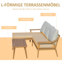 Outsunny Gartenmöbel Set für 3 Personen mit Chaiselongue Doppelsofa Tisch Natur(m-4)