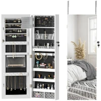 HOMCOM 108 x 37cm Lockable Jewellery Cabinet, with LED Lights - White Surface and Black Lining(m-11)