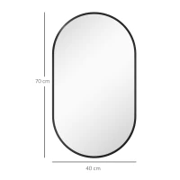 HOMCOM Espejo de Baño Ovalado 40x70 cm Espejo Decorativo de Pared con Marco de Aluminio para Salón Horizontal o Vertical Negro(m-3)