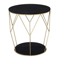 HOMCOM Kaffeetisch mit Stauraum, Beistelltisch, Nachttisch, Couchtisch, Metall MDF, Schwarz, Ø45 x 48 cm(m-10)