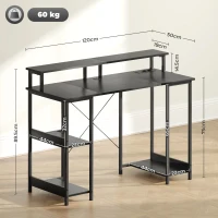 HOMCOM Birou Reversibil pentru Calculator cu Prize, Lumini LED, Suport Dublu și Rafturi Reglabile, 120x50x89,5 cm, Negru(m-3)