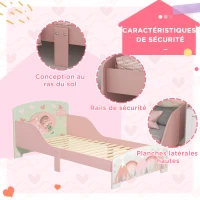 ZONEKIZ Lit pour enfant 3-6 ans avec barrières de sécurité et motifs dim. 77 x 143 x 60 cm sommier à lattes inclus - rose(m-5)