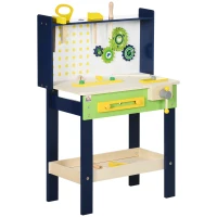 HOMCOM Banco de Herramientas de Madera para 3-6 Años con 27 Accesorios y Herramientas de Juguete 55,3x30x78cm Multicolor(m-1)