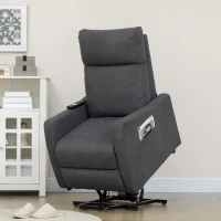 HOMCOM Power Lift Chair, Fabric Electric Recliner Sofa Chair for Elderly with Heavy Duty Motor, Remote Control, Side Pocket, Grey(m-10)