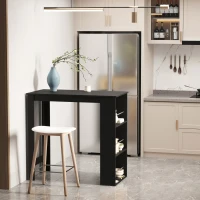 HOMCOM Mesa Alta de Bar, Mesa de Cocina con 3 Estantes Laterales, Estilo Moderno, para Comedor, Salón, 112x57x106 cm, Negro(m-2)