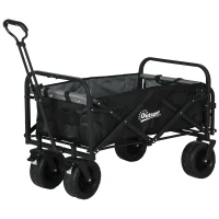 Outsunny Chariot de Jardin Pliable 4 Roues poignée télescopique Inclinaison réglable, porte arrière ouvrable, noir(m-1)