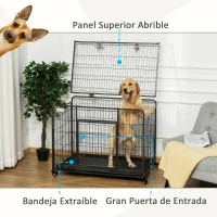 PawHut Jaula para Perros Plegable de Metal Jaula para Perros Grandes 109,5x71x78 cm con Ruedas y Frenos Bandeja Extraíble y Puerta con Pestillos para Golden Retriver Labrador Gris Oscuro(m-4)
