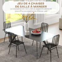 HOMCOM Lot de 4 chaises de salle à manger design bohème en résine tressée imitation rotin et piètement métal - 44 x 58 x 85 cm(m-4)