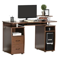 HOMCOM Bureau informatique étagères et tiroir, 120 x 55 x 85 cm, bureau d'ordinateur avec rangement support imprimant et clavier, table d'étude pour chambre, bureau, noyer(m-10)
