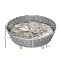 PawHut Panier pour chats surelevé canapé pour animaux en résine tressée imitation rotin lit sur pieds style cosy chic grand confort coussin moelleux lavable intégré 60 x 60 x 23,5 cm gris(m-3)