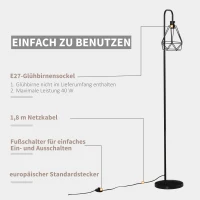 HOMCOM Stehlampe Industriestil Standleuchte Stehleuchte Sockel E27 für Schlafzimmer Esszimmer Stahl Marmor Schwarz Ø25 x 152H cm(m-6)