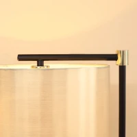 HOMCOM Lámpara de Pie con Pantalla Colgante de Tela E27 Máx. 40W Base de Madera e Interruptor de Pie Lámpara de Suelo para Salón Dormitorio 48x32x152 cm Dorado(m-8)