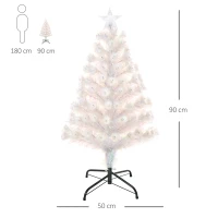 HOMCOM Albero di Natale Artificiale 90cm con 90 Luci LED Colorate e Fibre Ottiche, 90 Rami, Base in Metallo Pieghevole, Bianco(m-3)