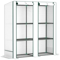 Outsunny Mini-Kas met 3-Laags Schap, Plastic Afdekking, UV-bestendig, Draagbaar, Roldeur, 144 x 48 x 152 cm, Wit(m-10)