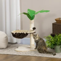 PawHut 68cm Palm Tree Shaped Cat Tree w/ Hammock, Sisal Scratching Post - Beige(m-10)