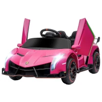 HOMCOM Elektro Kinderauto, lizenzierter Lamborghini Veneno, 3-7 km/h, Flügeltüren, Musikplayer, Fernsteuerung, pink(m-1)
