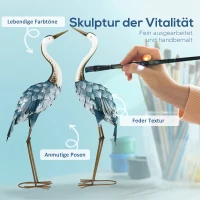 Outsunny Gartenfigur Kraniche, 2-er Set, rostfrei, wetterfest, farbbeständig, Stahl, 26 x 15 x 74 cm, Blau/Weiß/Grau(m-4)