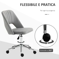 Vinsetto Sedia da Ufficio Ergonomica e Girevole, Sedia Imbottita per Scrivania con Altezza Regolabile, Grigio 49x60x79-91cm(m-6)