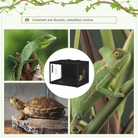 PawHut Terrarium en verre - vivarium reptiles & batraciens - habitat tortue - couvercle grillagé 2 parties amovibles - distributeur eau, thermomètre, pincette, 2 douilles inclus - ABS acrylique noir(m-7)