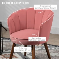 HOMCOM Sessel Wohnzimmer Loungesessel in Muschelform Relaxsessel mit Holzbeine, Polstersessel Lesesessel mit Samtoptik, Polsterstuhl für Schlafzimmer Rosa(m-5)