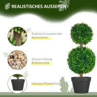 HOMCOM 2er-Set Künstlicher Buchsbaum, 2 Buchsbäume, Outdoor, 17 cm x 17 cm x 60 cm, Grün + Braun+ Schwarz(m-4)