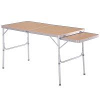 Outsunny Campingtisch höhenverstellbar Klapptisch mit Seittischplatte Klappbar Aluminium 120 x 60cm Naturholz