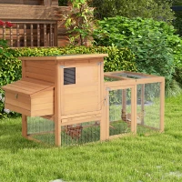 PawHut Gallinero de Madera para Exterior Jaula para Gallinas Grande con Zona Abierta Ponedero Bandeja Extraíble Techo Asfáltico Abatible y Rampa 190x81x103 cm Natural(m-2)