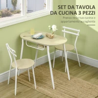 HOMCOM Sedie e Tavolo da Pranzo, Set 3 Pezzi con 2 Sedie e Tavolo Ovale con Ripiano, in MDF e Acciaio(m-4)