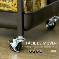 HOMCOM Carro de Cocina con Ruedas Carrito Auxiliar con Estantes de 3 Niveles Hoja Abatible y 2 Portavasos Multiusos para Comedor 118x36,5x82 cm Marrón Rústico(m-6)