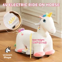 AIYAPLAY 6V Electric Ride on Unicorn, Battery Powered Kids Ride on Animal Toy with Music, Forward Control, for Ages 18-36 Months(m-4)