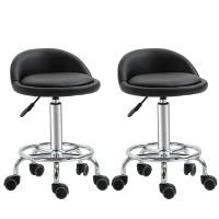 HOMCOM Lot de 2 tabouret à roulette pivotant 360°, assise réglable 47-62H cm, acier chromé revêtement synthétique noir(m-11)
