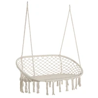 Outsunny Chaise Suspendue Banc Suspendu dim. 130L x 75l x 35H m macramé Coton Polyester Beige(m-1)