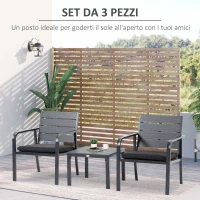 Outsunny Set da Giardino 3 Pezzi con Tavolino e 2 Sedie con Cuscini, Acciaio e Plastica, Grigio Scuro(m-4)