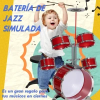 AIYAPLAY Batería para Niños de +3 Años con Tambores Bombo Platillo Pedal y Baquetas 68,5x37x84 cm Rojo(m-6)