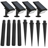 Outsunny set da 4 Faretti da Giardino e Muro con Picchetto, Luce Solare 2 Luminosità, 17x10x48.3cm Nero(m-10)